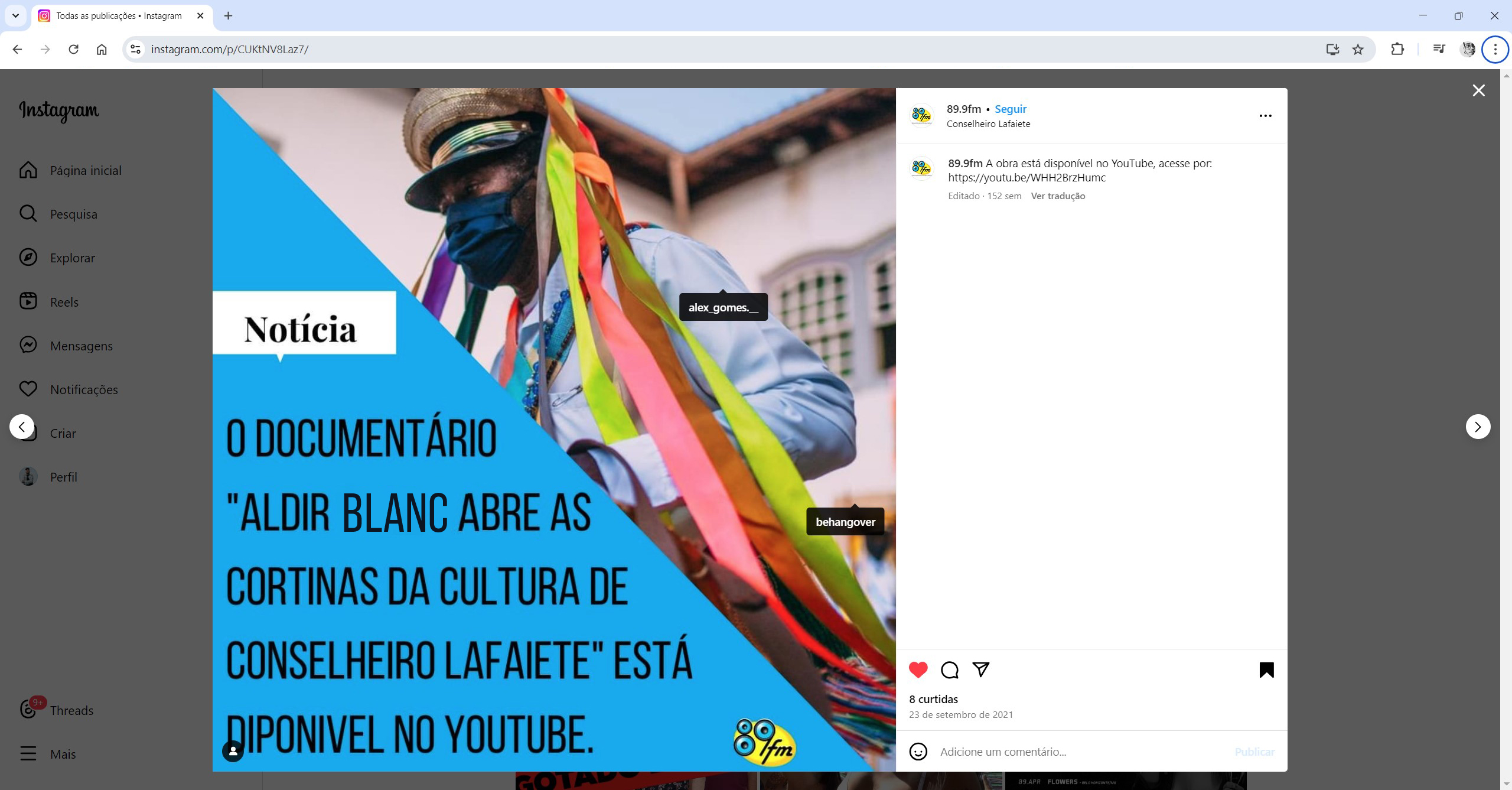 Capa do projeto Aldir Blanc Abre as Cortinas da Cultura de Conselheiro Lafaiete